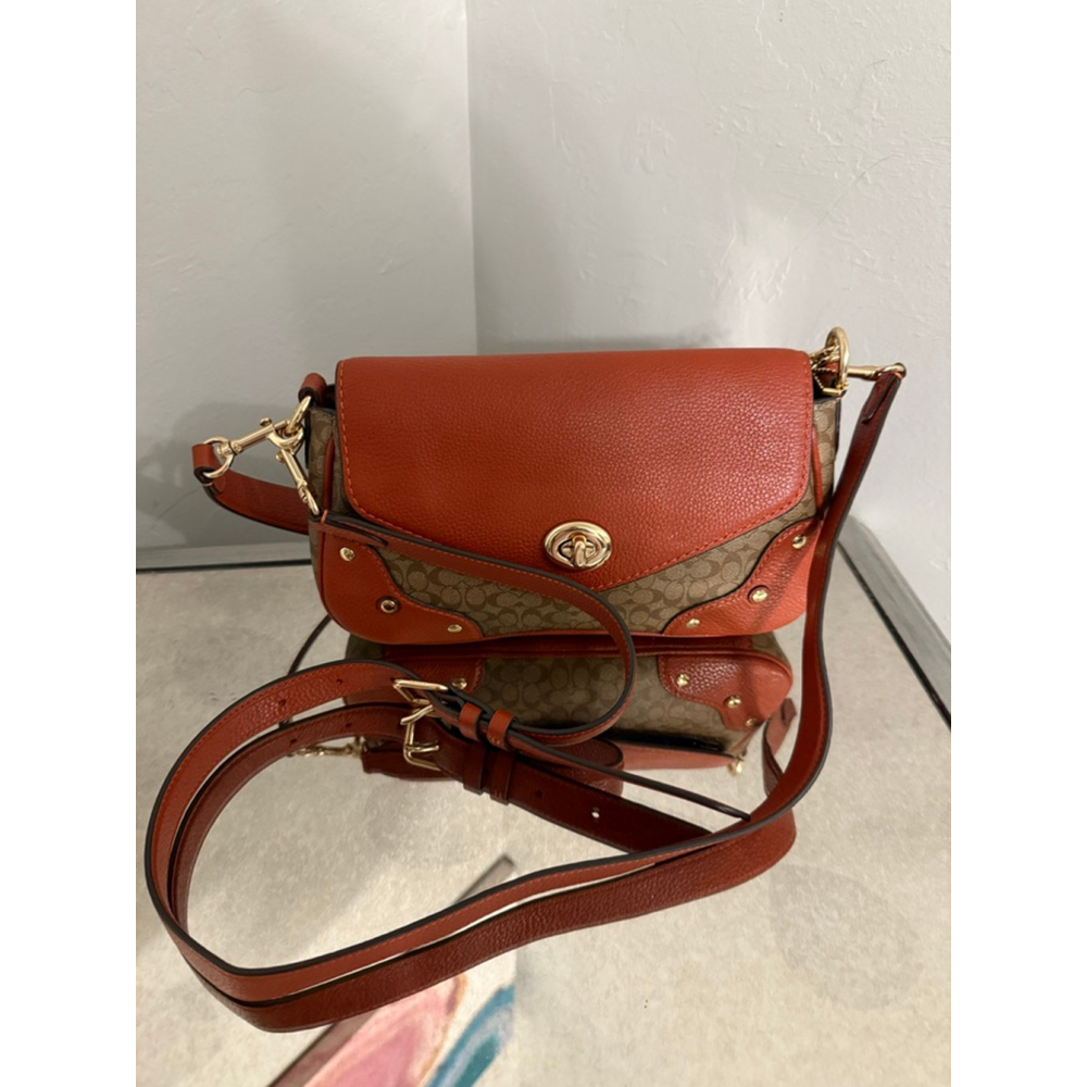 COACH Handbag Millie Leather/Signature Canvas Shoulder /Crossbody bag